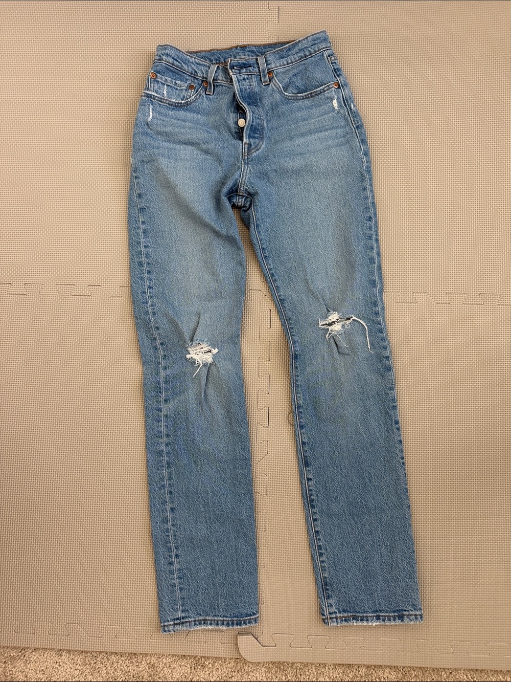 Levi's Light Blue Straight-Leg Ripped Knee Jeans